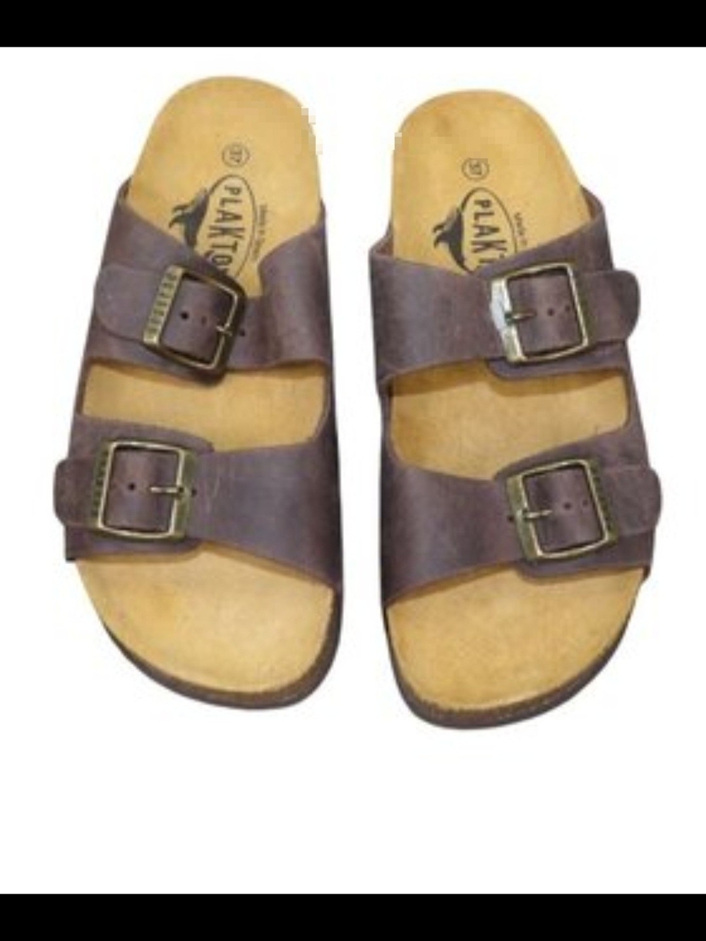 PLAKTON " BOLUDO"Brown Double-Buckle Slide Sandals